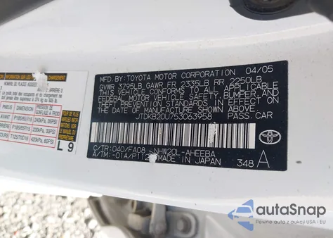 2005 Toyota Prius from USA, damaged, VIN JTDKB20U753063958